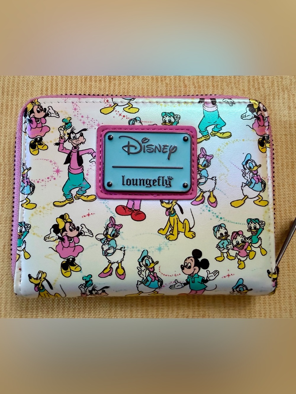 Loungefly Disney Mickey & Friends Zip Around Wallet Pastel Print EUC